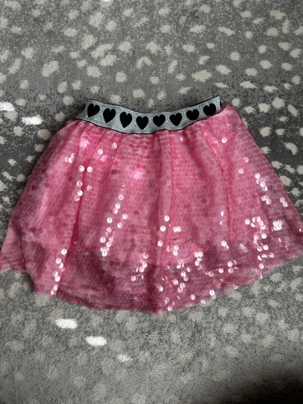 Lola + The Boys Pink Sequin Tulle Skirt with Black Heart Waistband